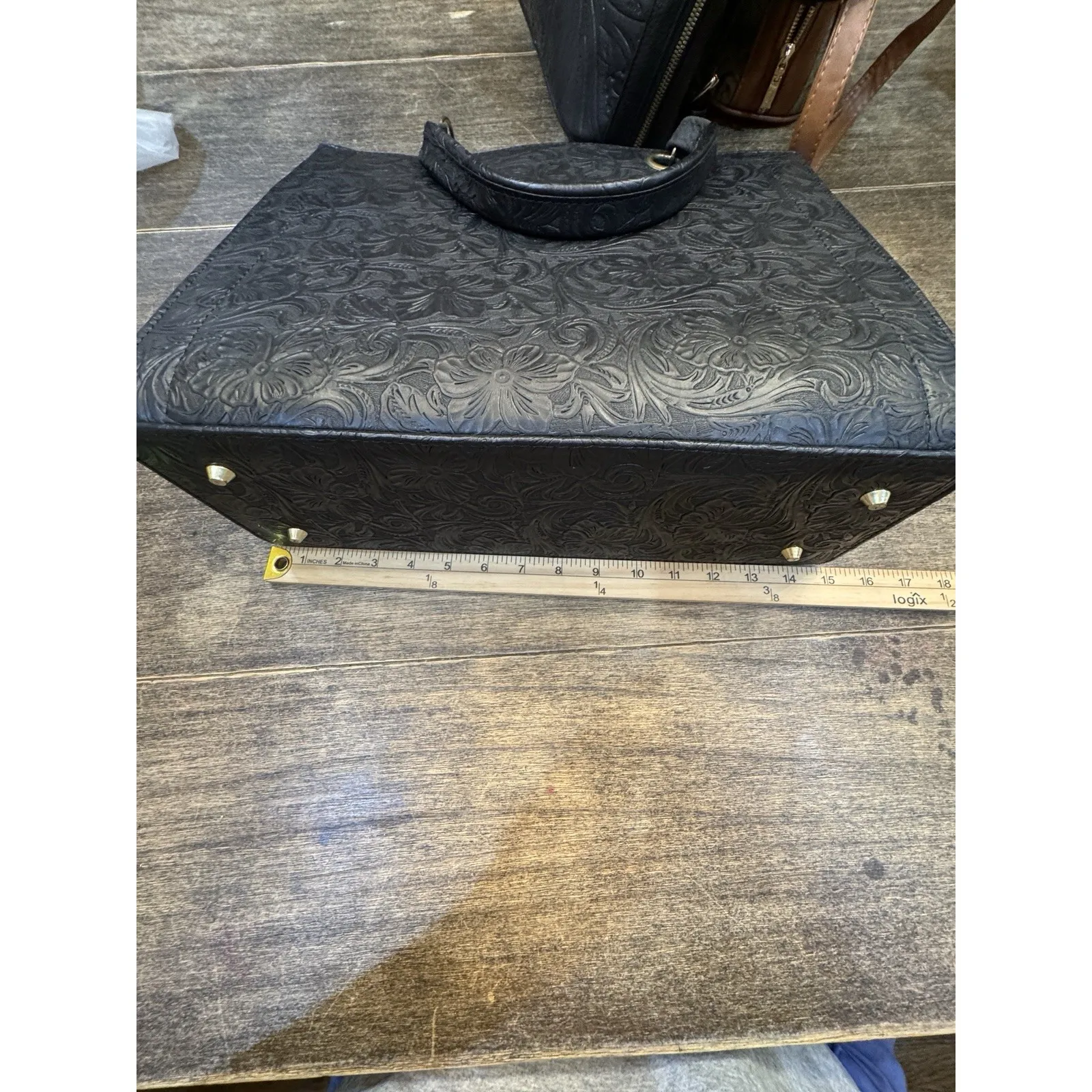 Large Leather Hand Tooled Aztec Bag Purse Shoulder Black Embroidered - Image 8