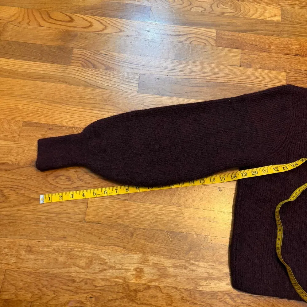 Topshop Womens 12 Maroon Long Puff Sleeve Chunky Turtleneck Pullover Sweater - Image 7