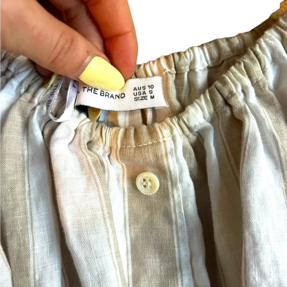 FAITHFULL THE BRAND Savoy Dress in Atacama Stripe 100% Linen Off Shoulder Size 6 - Image 8