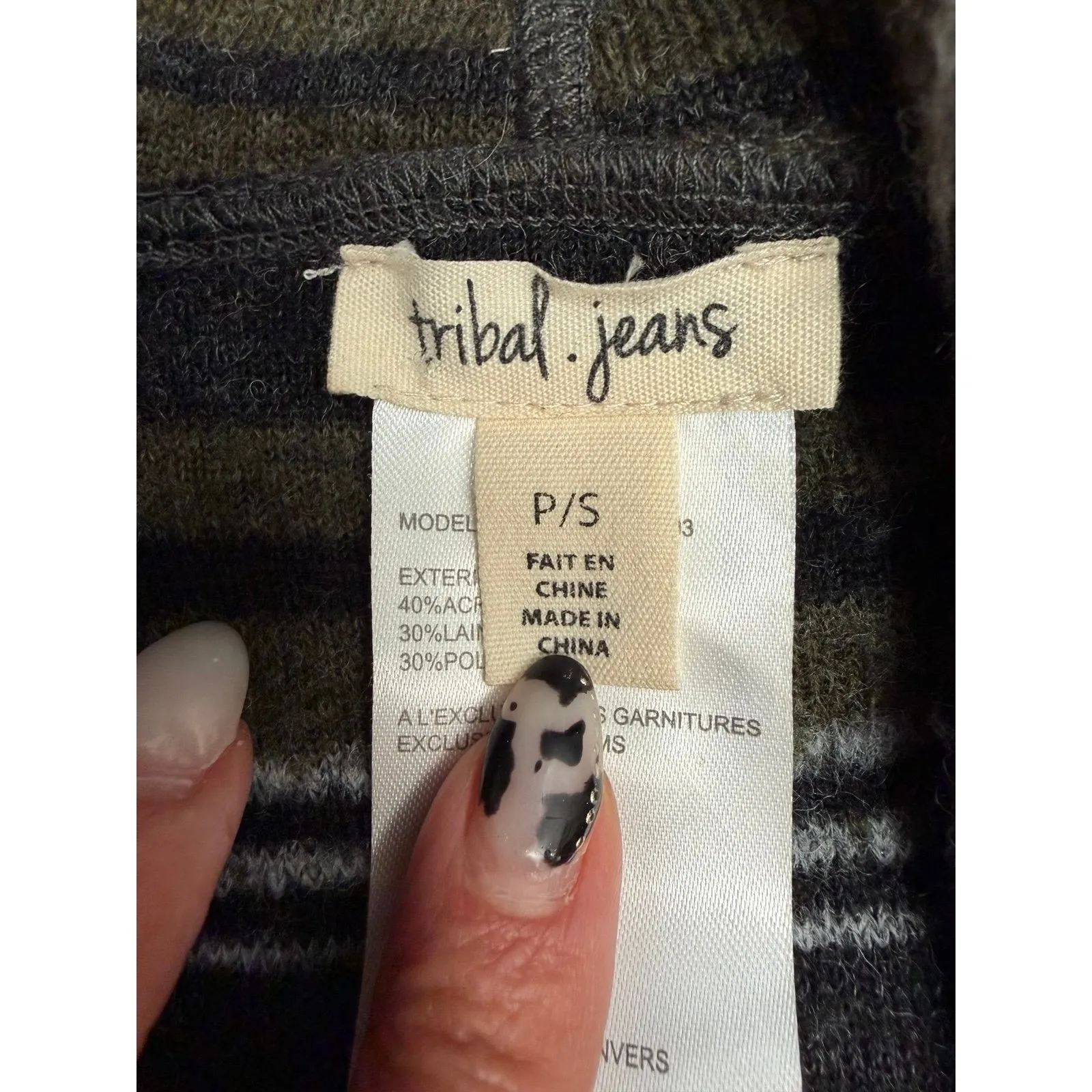 Tribal Jeans Wool Blend Open Front Cardigan‎ Jacket Pockets Gray Olive S Size 4 - Image 4