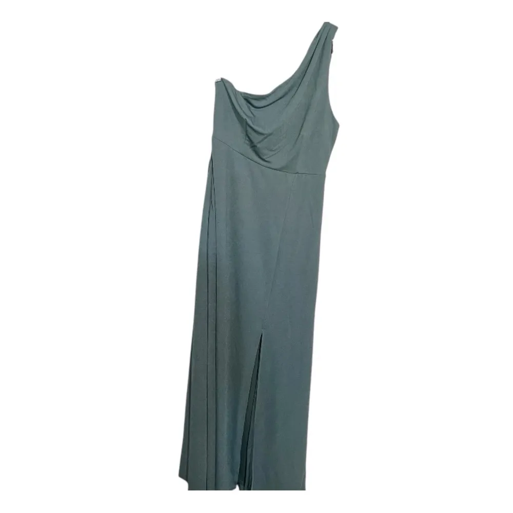 Kira Crepe One Shoulder‎ See Glass Green Side Slit Maxi Dress - Image 3