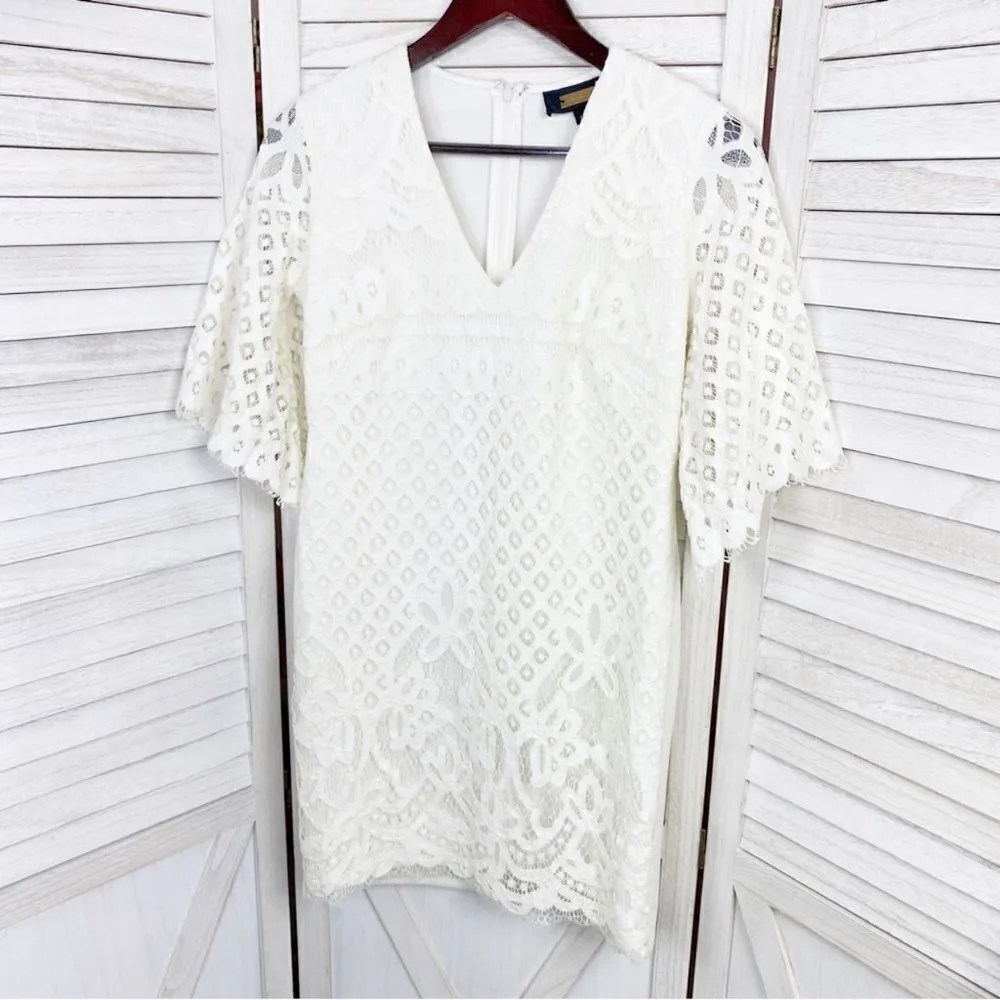 Alexia Admor Lace Front Bell Sleeve Sheath Dress Small Ivory White Half Sleeve - Image 8