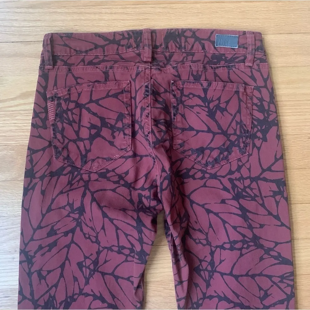 Paige Maroon Red and Black Skyline Leaf Abstract Print Skinny Jeans Size 28 - Image 7