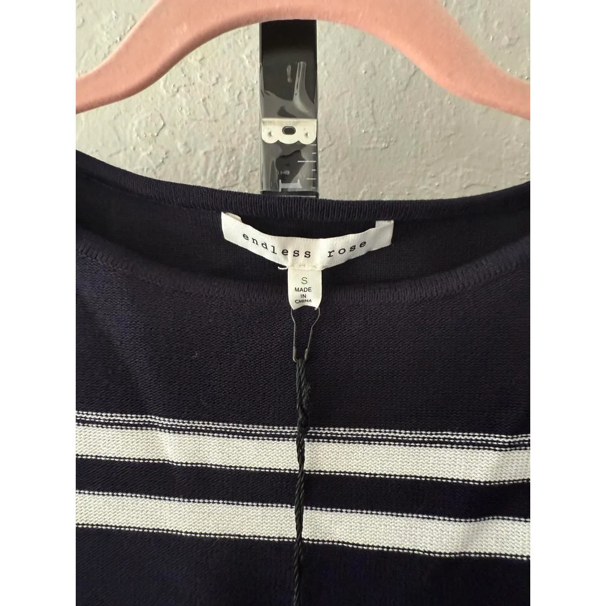 Anthropologie Endless Rose Navy Blue Striped Dress With Fringe - Image 3