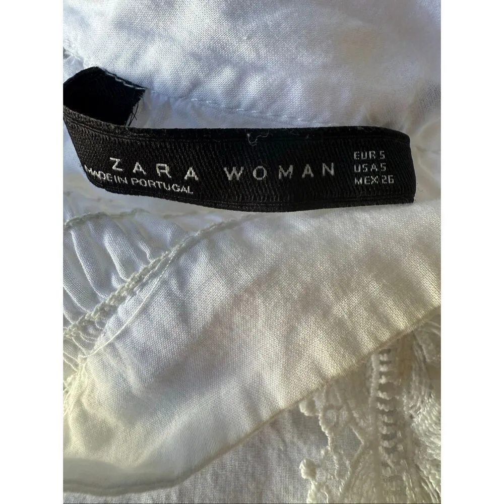 ZARA White Eyelet Cotton Blouse with Beaded Hem Size S - Image 8