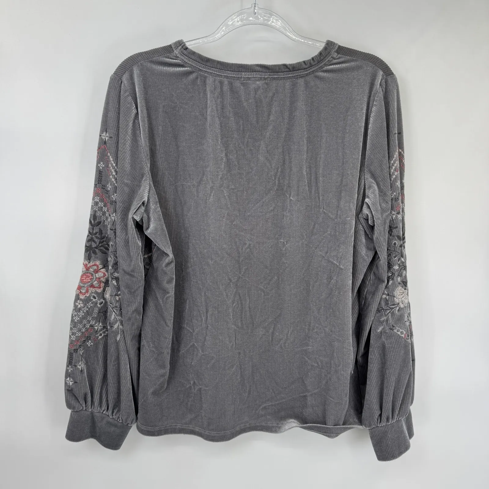 Anthropologie Kate & Sam Corduroy Embroidered Top Womens Large Gray Boho Hippie - Image 9