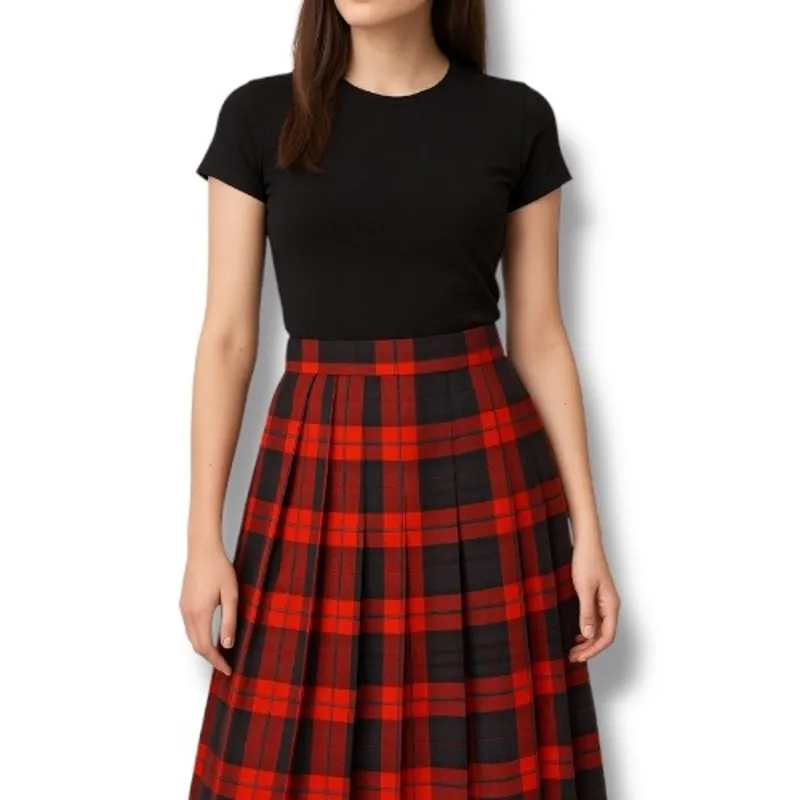 Vintage 80s Toni Garment C.C. Magic Red Black Plaid Pleated Skirt Size 8 USA - Image 13