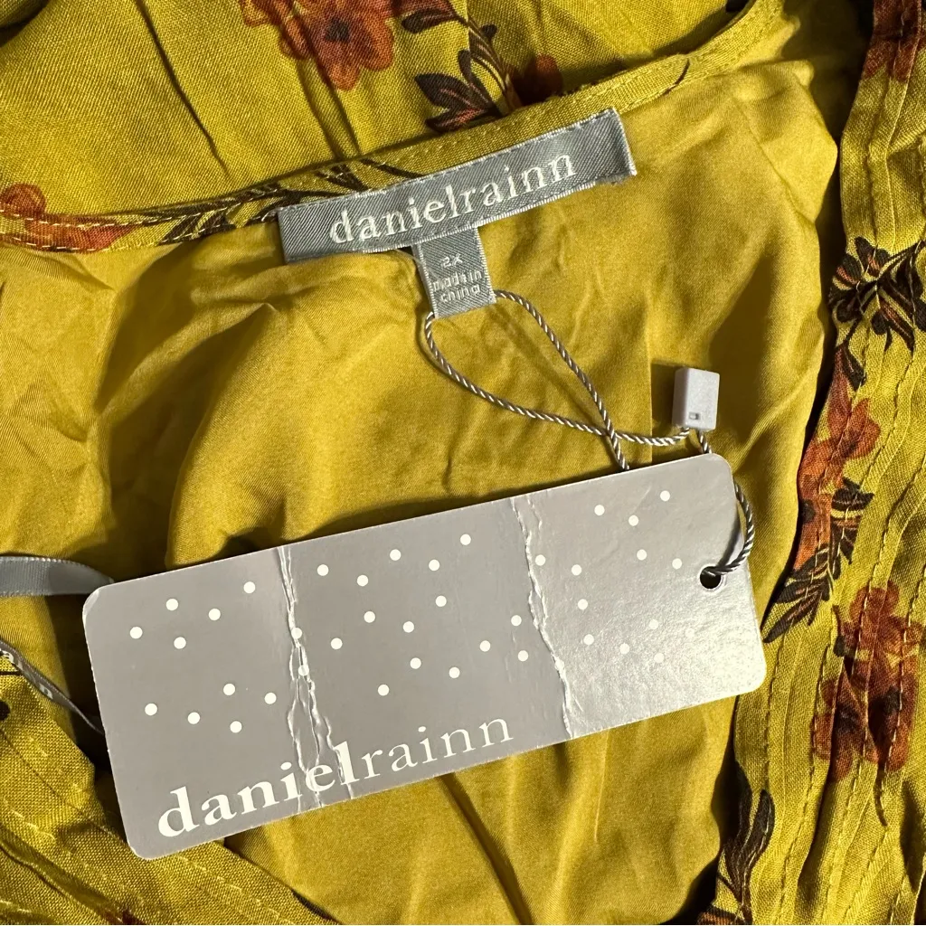 Daniel Rainn Mustard Floral Print Long Sleeve Dress size 2X NWT Surplice V Neck - Image 9
