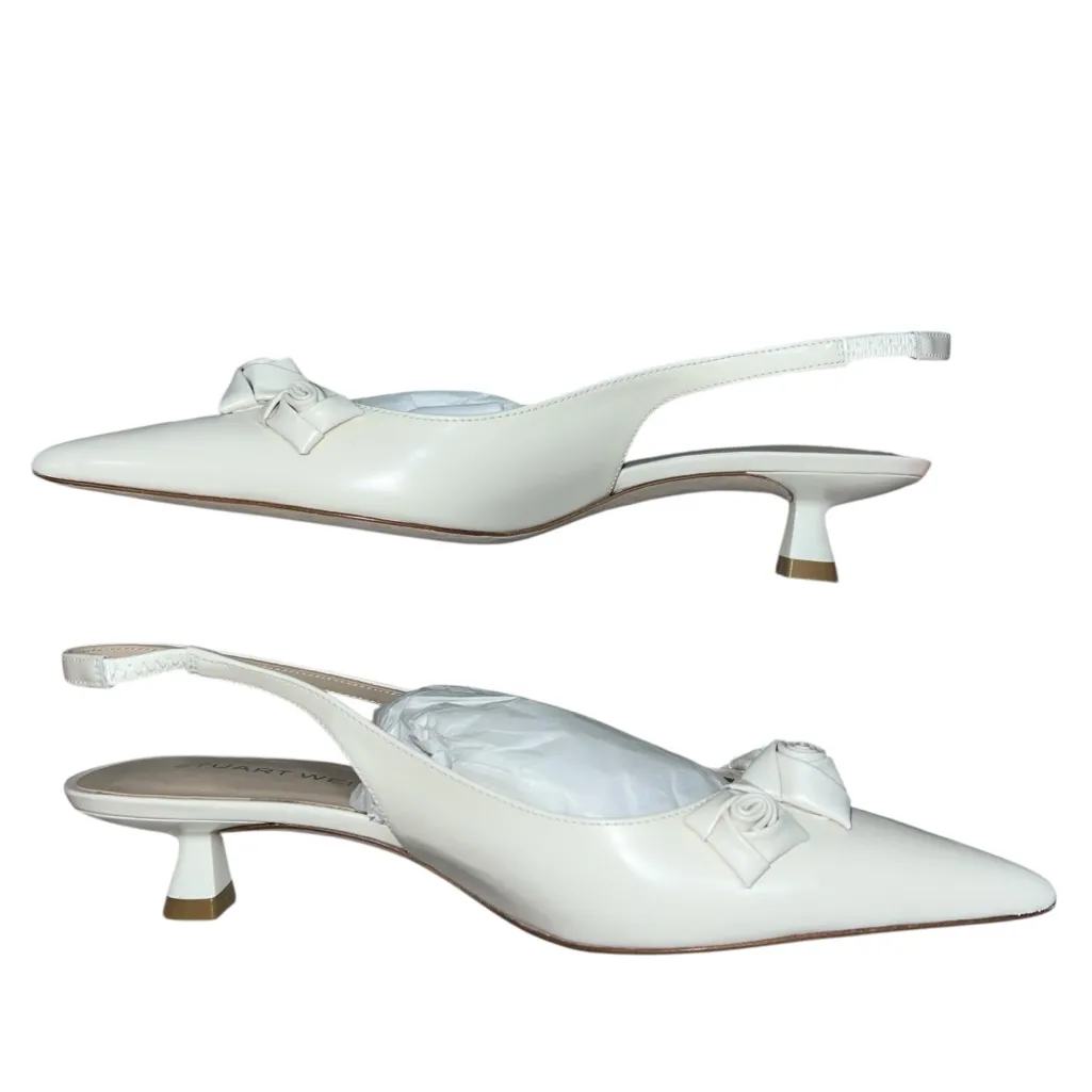 NEW NIB Stuart Weitzman Rosie 35 Appliquéd Pointed Toe Slingback Pumps Cream - Image 9