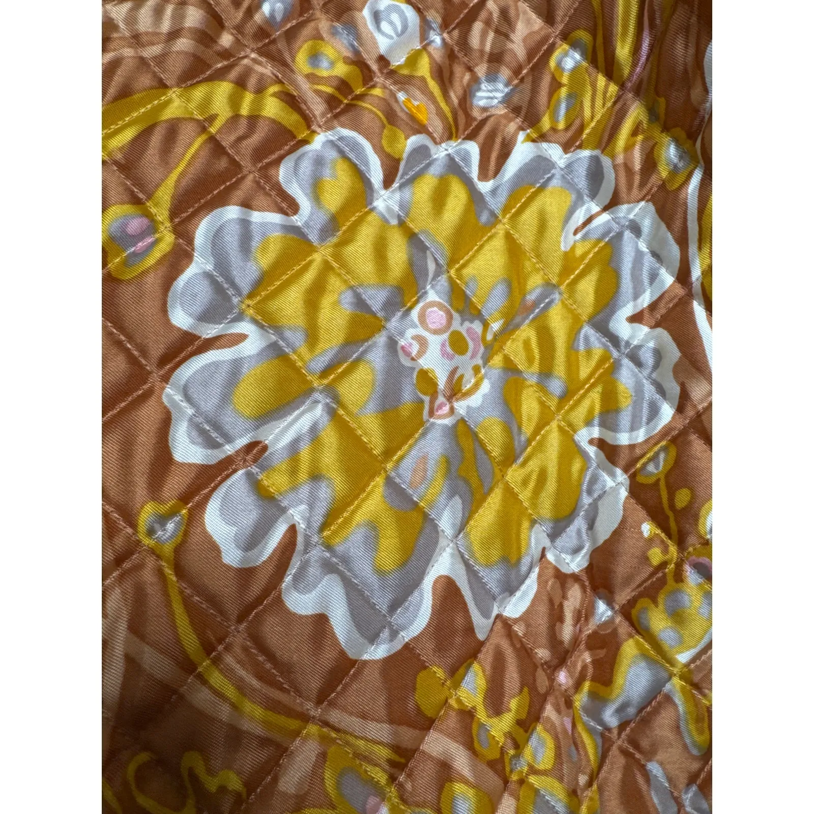 1960s Norman for At Home Wear Quilted Floral Hostess Brown Maxi Dress medium - Image 12