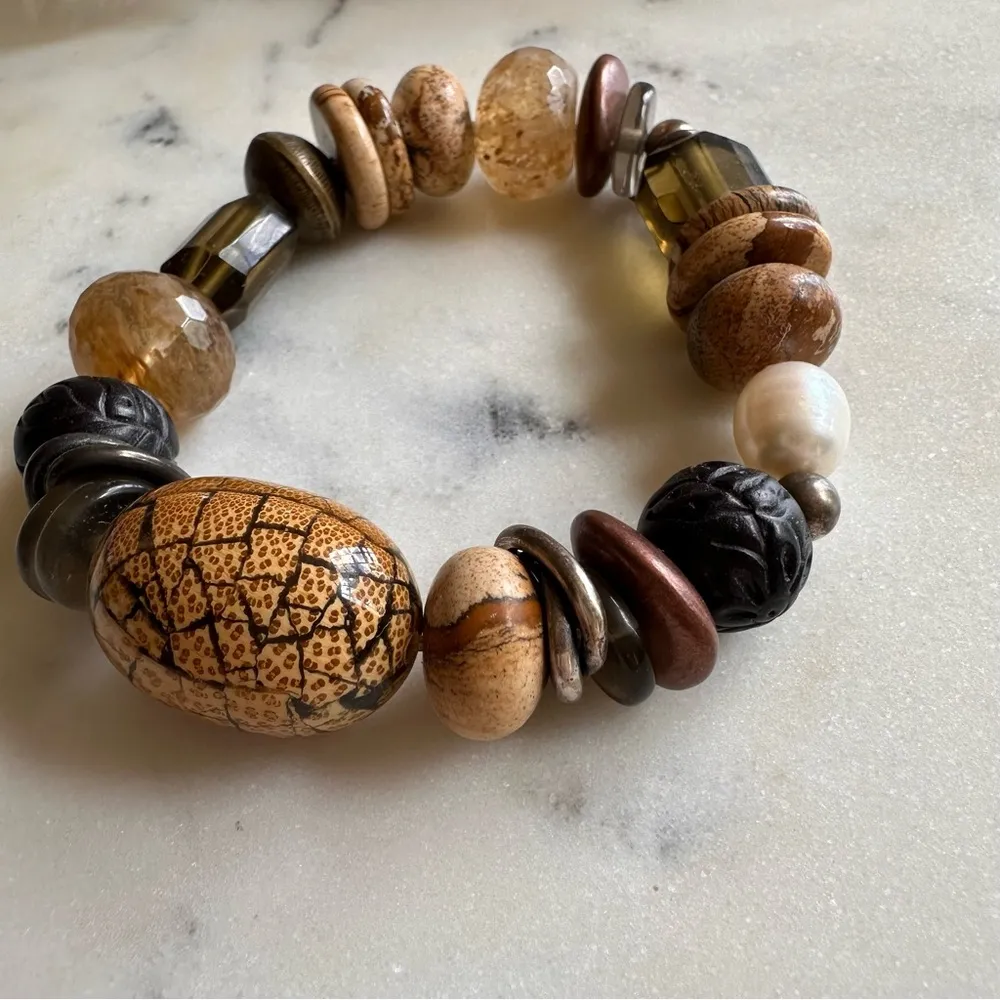 Jewelry Jasper & Mixed Stone Sterling Silver Stretch Bead Bracelet - Image 4