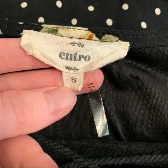 Entro Dress Womens Small Black Floral‎ Polka Dot Criss Cross Neck Cottage Core - Image 3