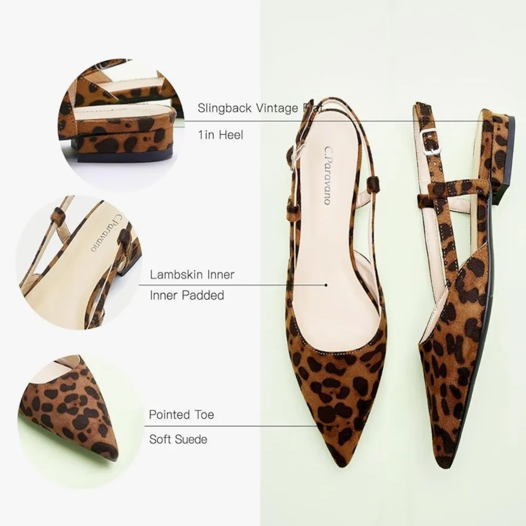 NWT C.Paravano Leopard Print Pointed Toe Slingback Flats -  EU 38.5 - Image 3