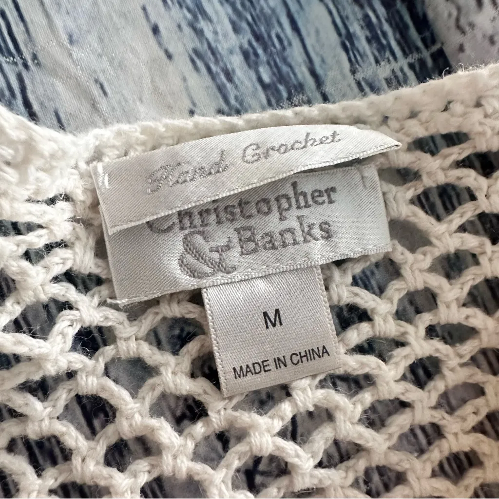 Vintage Christopher & Banks Cream Crochet Knit Cardigan - Image 5