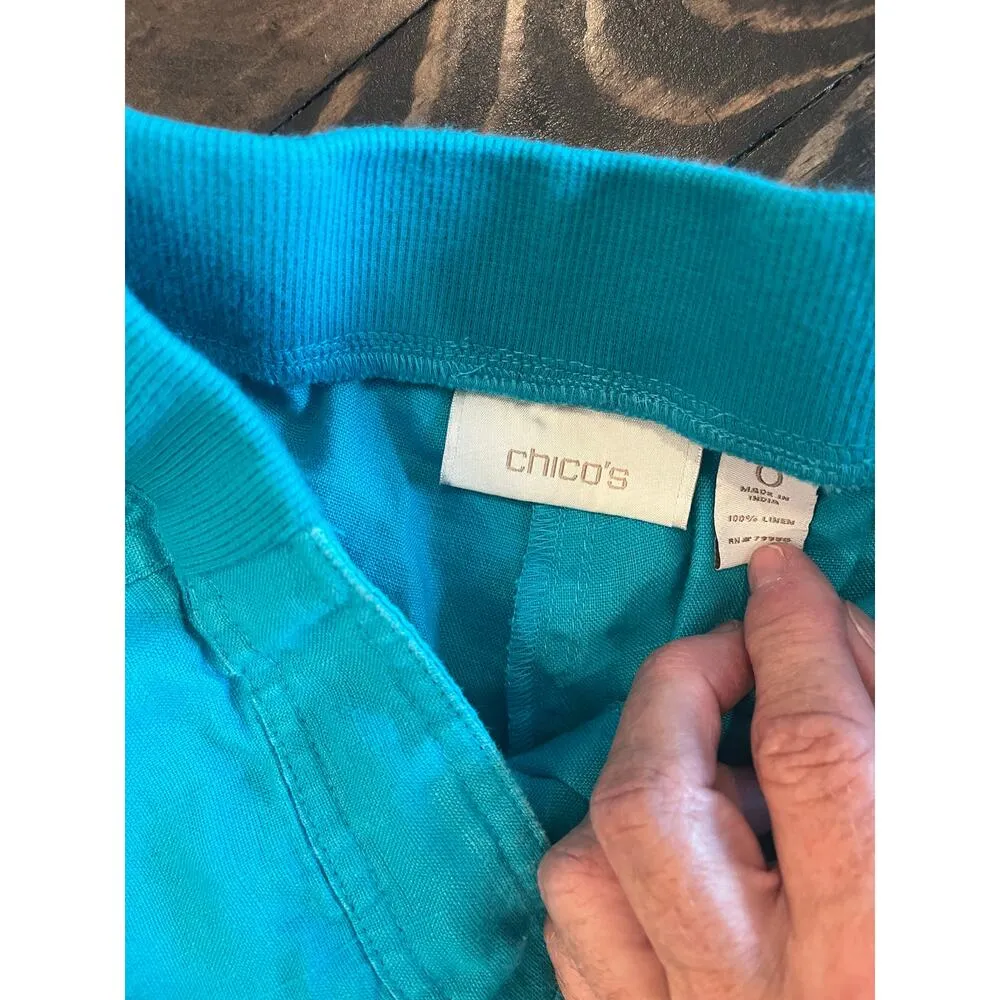 Chicos 100% Linen Pant Women Small Cargo Utility Beach Pocket Lagenlook ColorFul - Image 3