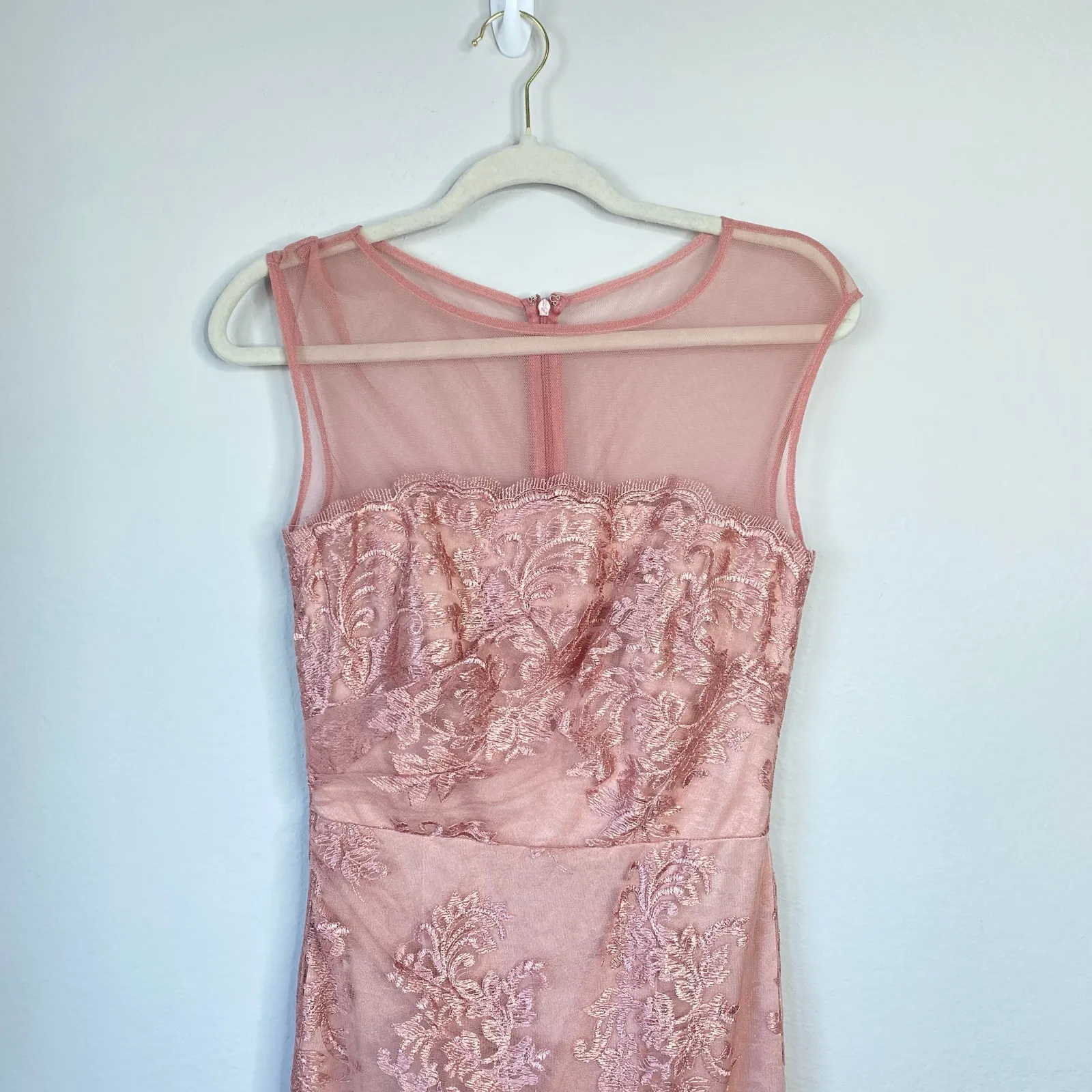 DAVID MEISTER Pink Tulle Gown Mesh Princess Lace Size 4 Formal Dress Maxi - Image 5