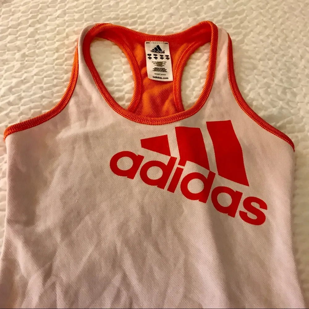 Adidas Orange & White Athletic Tank Top Size Small - Image 2