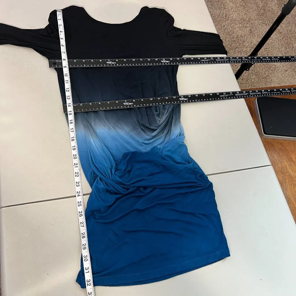 Young Fabulous‎ & Broke Dress Small Black Blue Tie Dye Draped Long Sleeve Sheath - Image 2