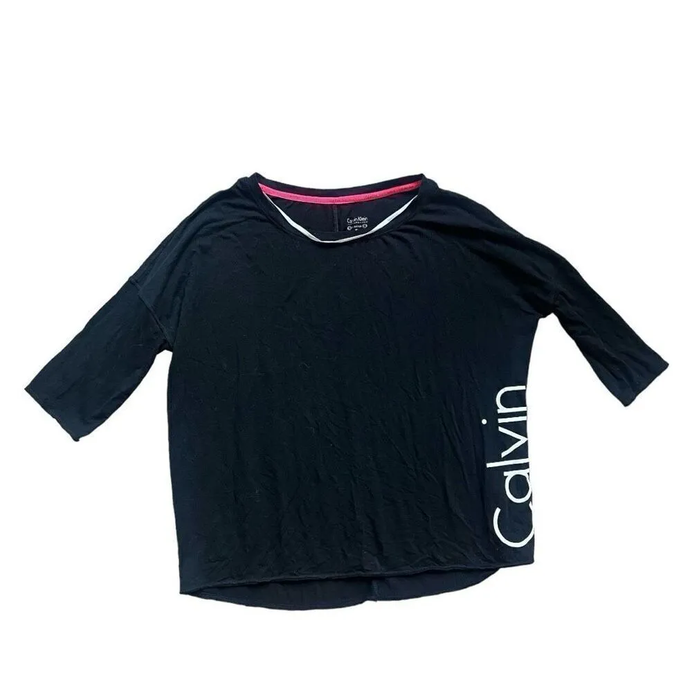 Womens Calvin Klein Performance Dolman Sleeve Logo T-Shirt in Black - Sz XL - Image 3