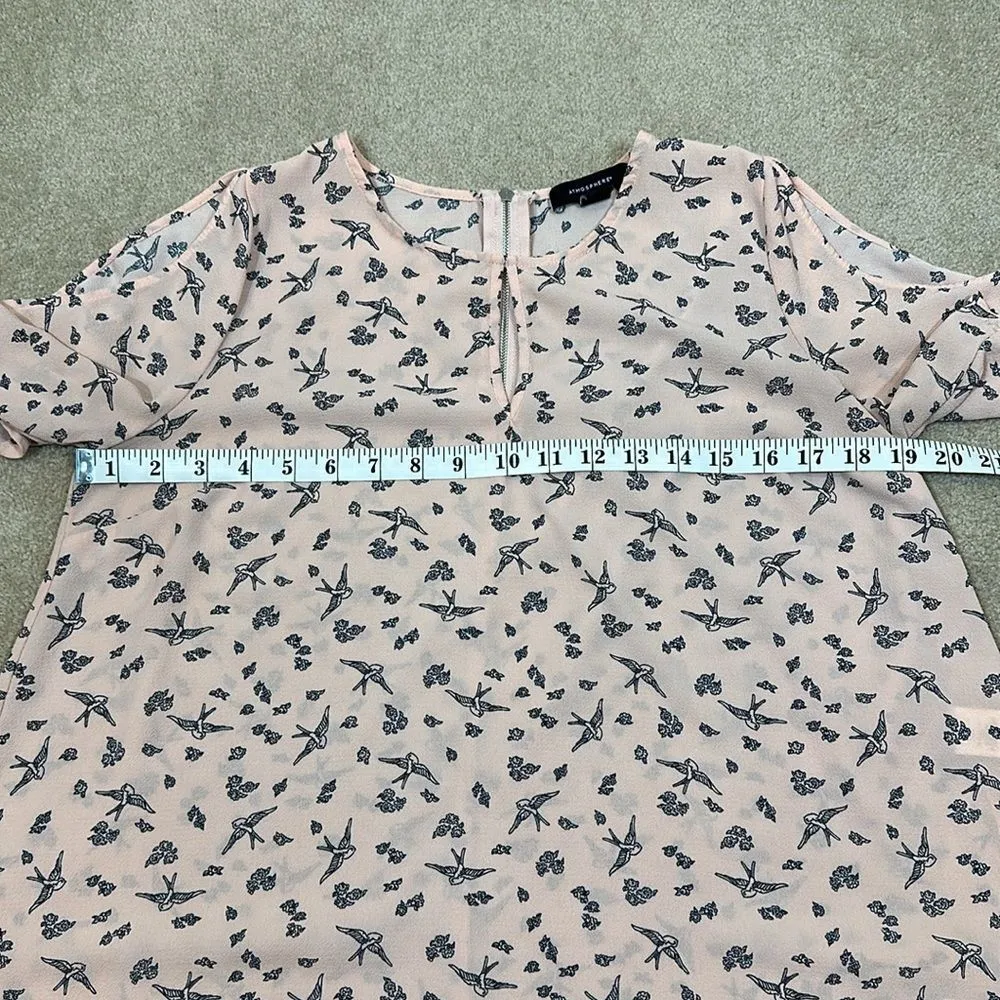 Atmosphere Blush Pink Bird Print Keyhole Cutout Sleeve Women Shirt Top Size 8 - Image 6
