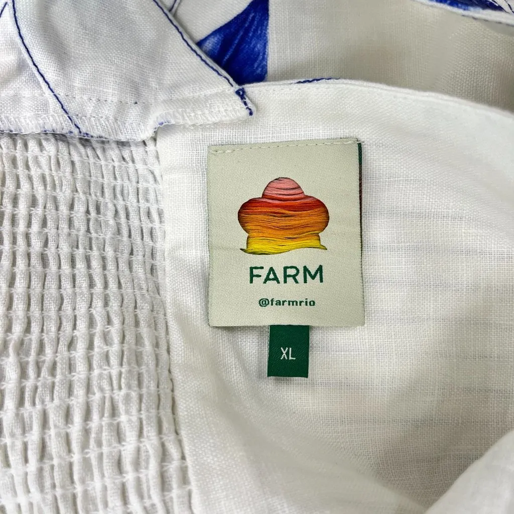 NWOT Farm Rio Off-White Blue Floral Cascade Wavy Premium Linen Midi Dress Sz XL - Image 11