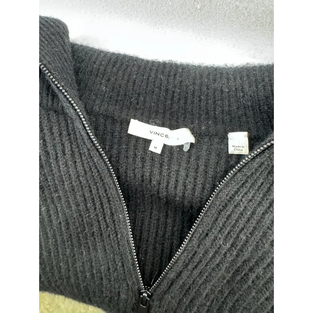 Vince Half Zip Ribbed Pullover in Black Size M Cashmere Wool sweater - Image 5