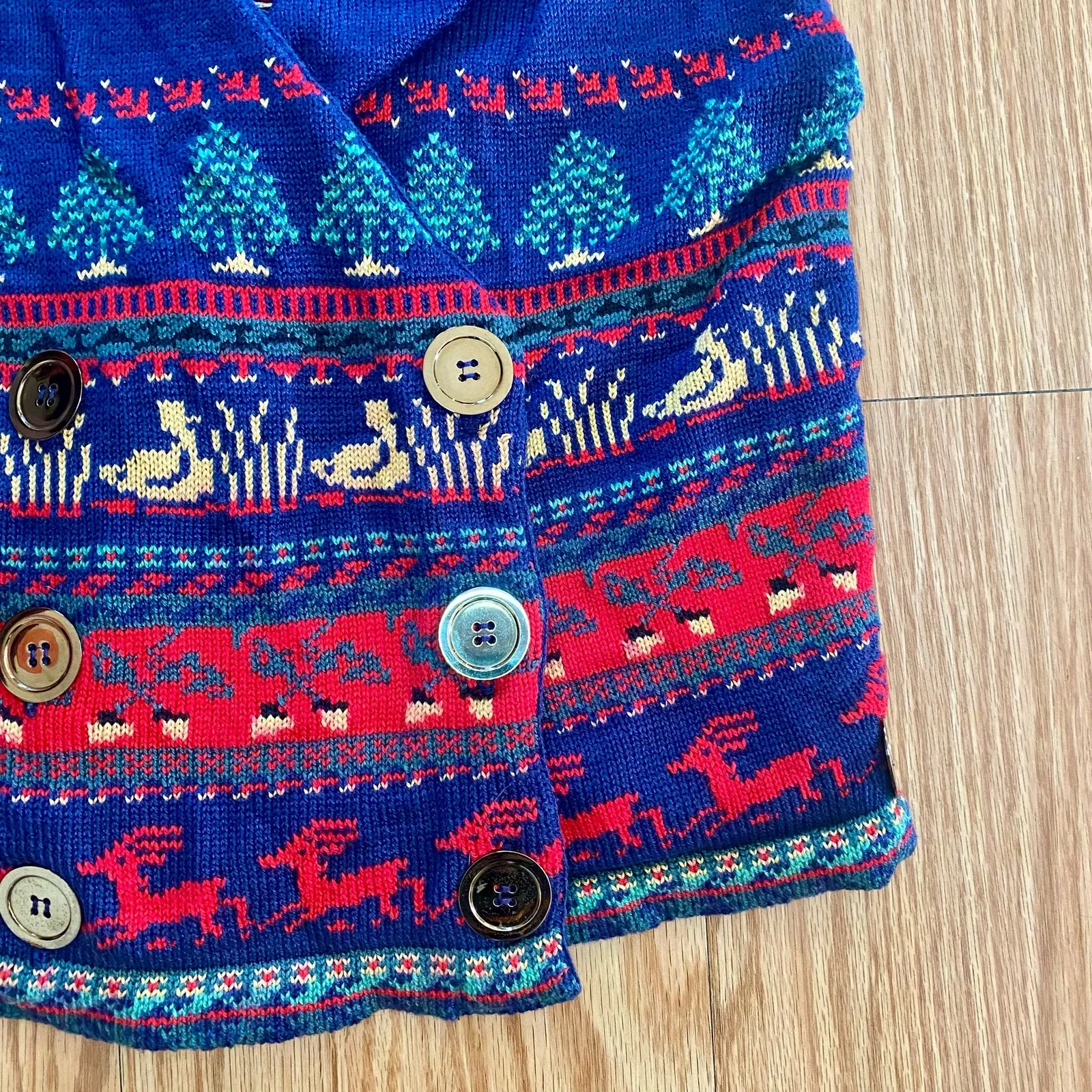 Vintage Blue Knit Cotton Christmas Holiday Sweater Vest Reindeer Womens Medium - Image 5