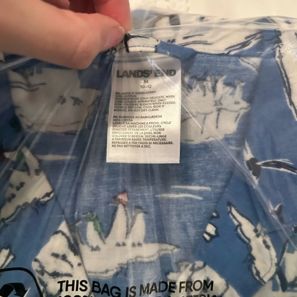 Lands' End Blue PJ Shirt with Penguin Design - Image 2