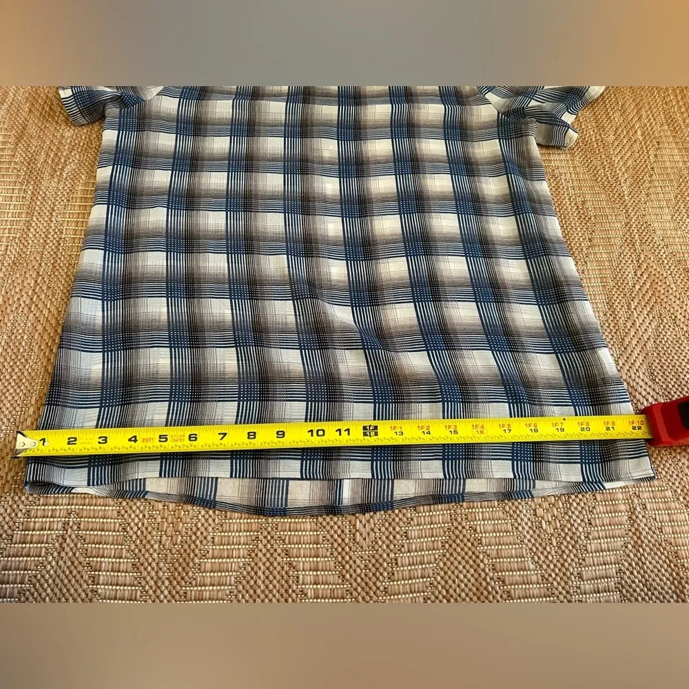 Women's Blue Plaid Sheer Short Sleeve Top,Black Lined Collar, Size M - Image 8