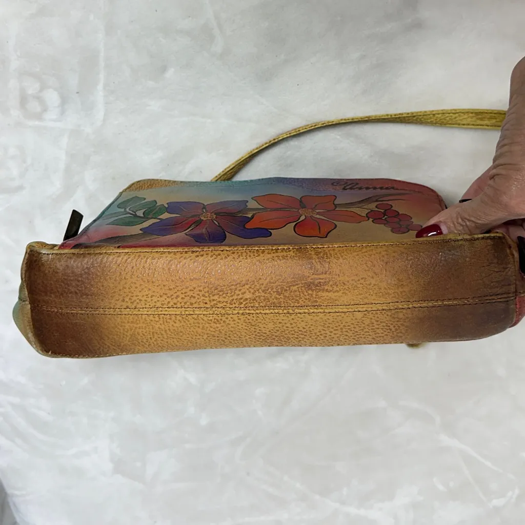 Anna Hand Painted Leather Crossbody Messenger Flap Bag with built in wallet like - Image 6