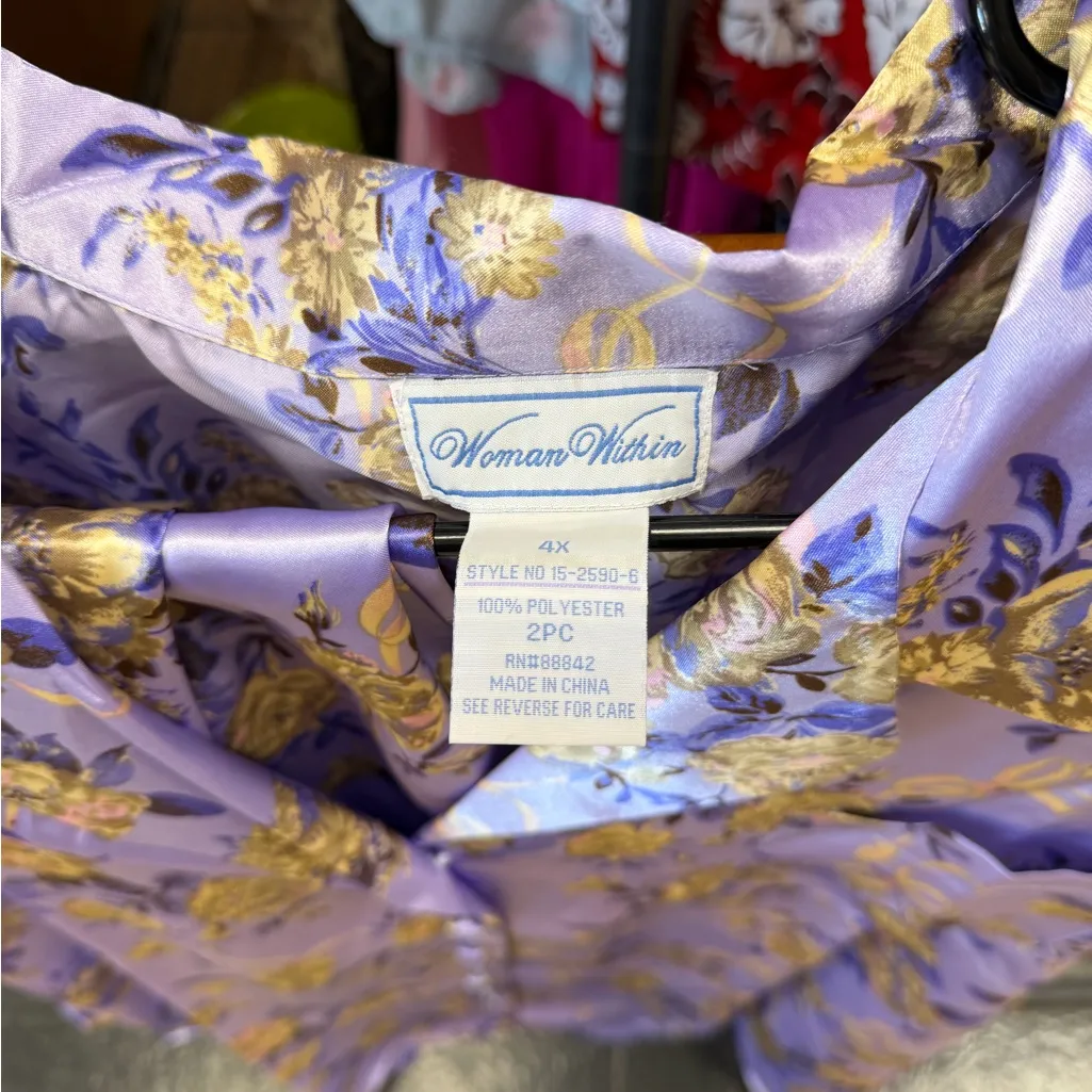 Woman Within Lavender and Gold Floral Pajama Set - Image 3