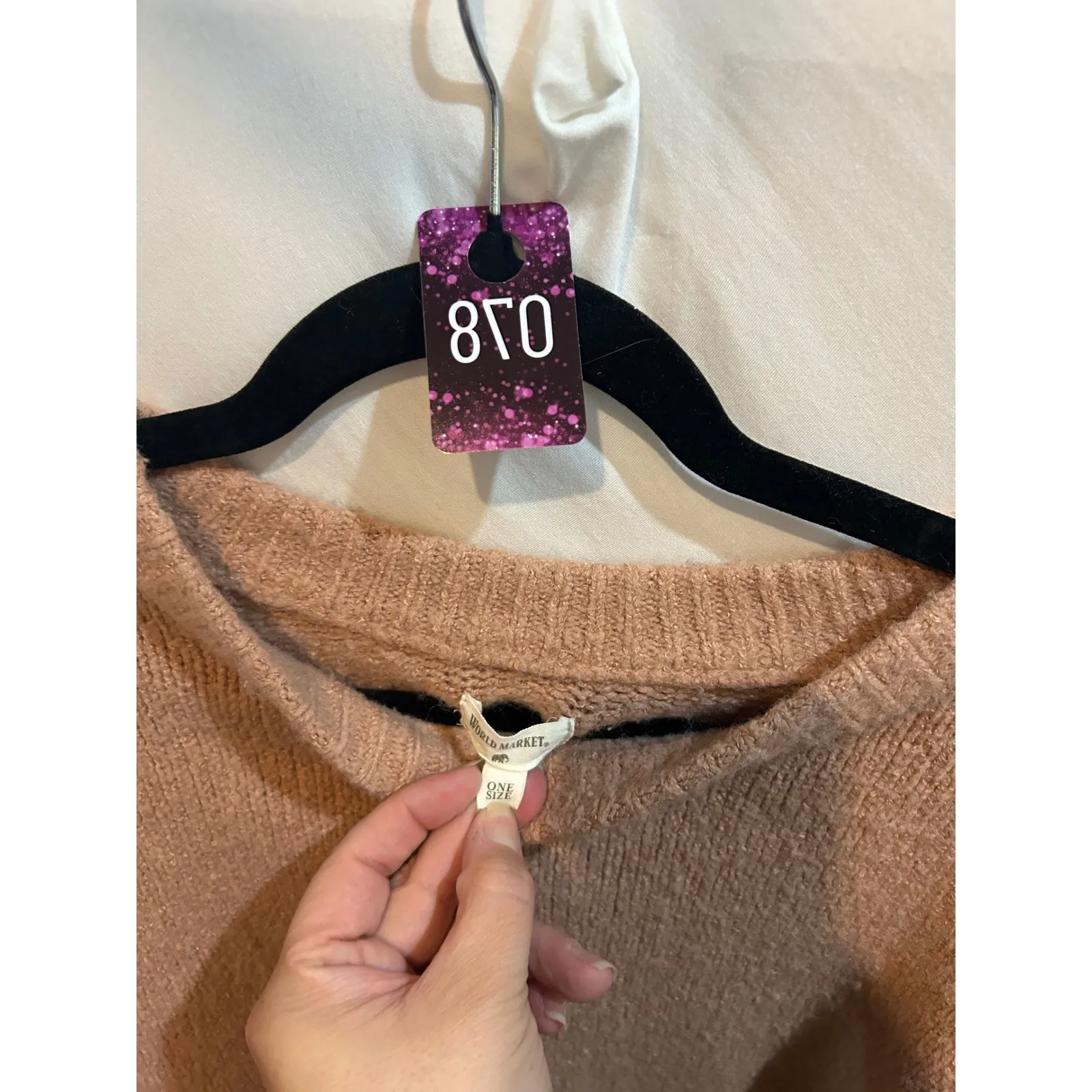 World‎ Market Fuzzy Knit Cropped Sweater Boxy Cutout Sleeve Top One Size Tan Size 00 - Image 3