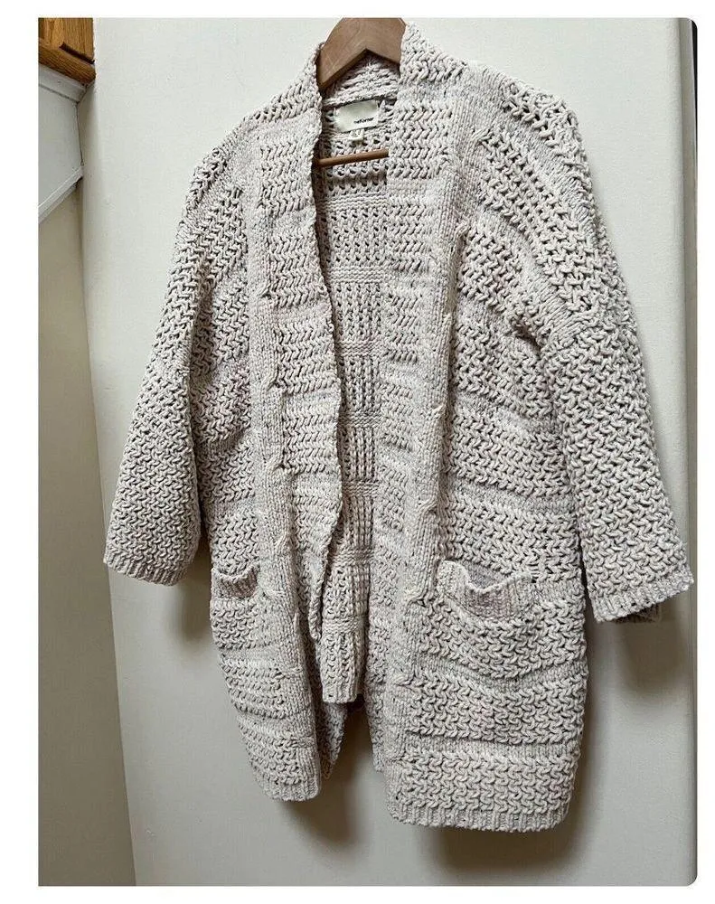 The Korner Open Knit Open Front Pockets Oversized Soft Longline Cardigan Size XS Tan - Image 3