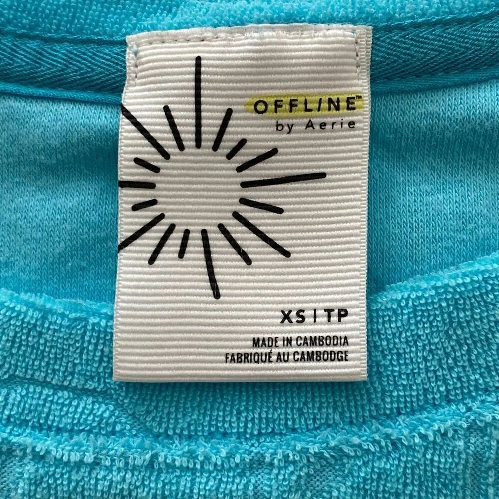 Offline by Aerie Blue Terry Crop Top | Smiley Embossed Short Sleeve Tee XS - Image 3