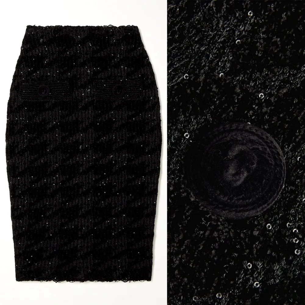 Balmain Black Sequin-Embellished Houndstooth Stretch-Knit Skirt - Image 5