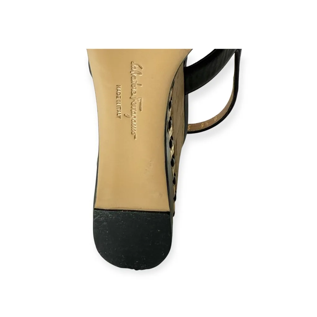 Salvatore Ferragamo ꔘ Mollie Chain Platform Wedge Sandals ꔘ Black Leather ꔘ 9.5B - Image 14