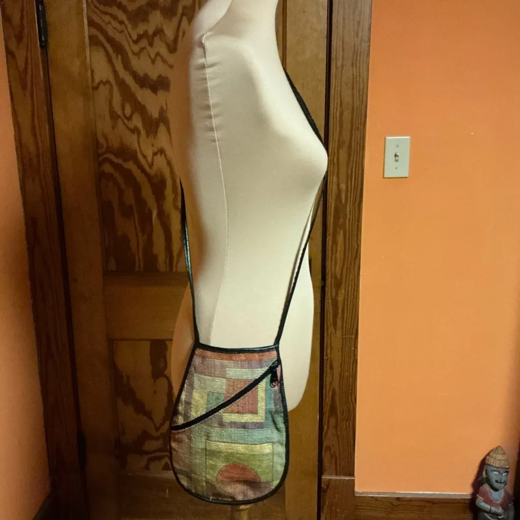 Vintage Abstract Crossbody Bag 90s Boho Fabric Purse Small Artisan Shoulder Bag - Image 11