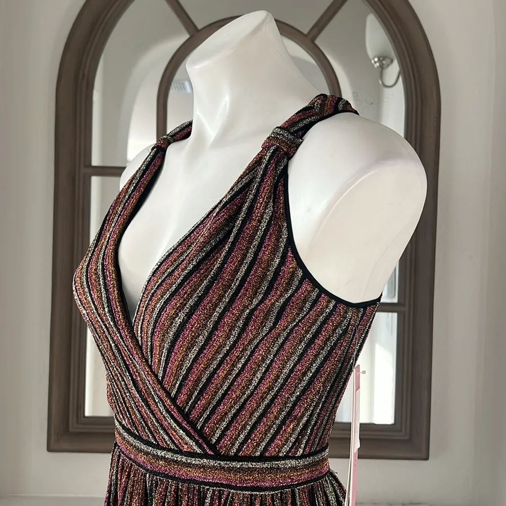 Aqua Striped Metallic Gown in Black Multi, Size XS New w/Tag Retail $298 - Image 6