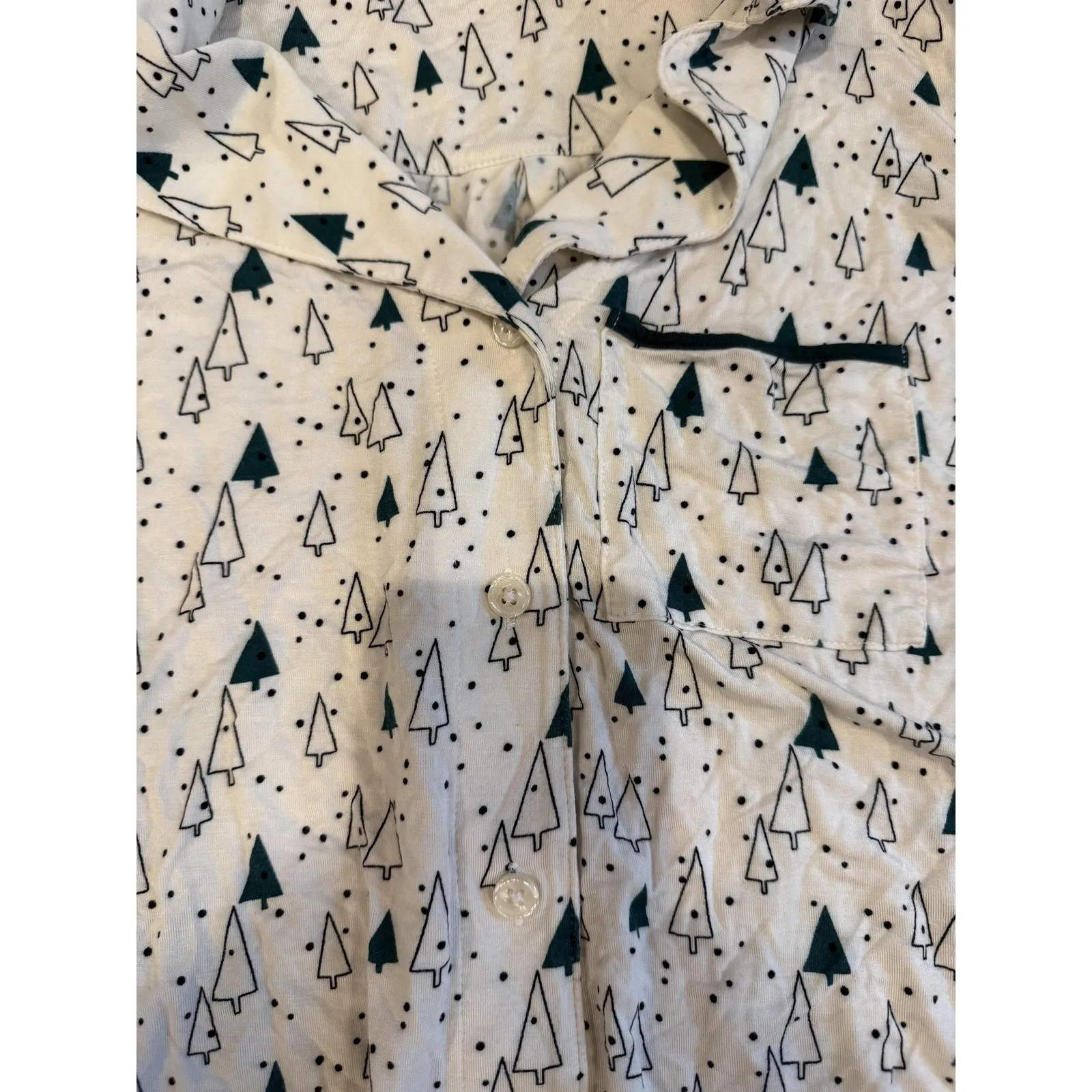 Soma Pajama Set Womens XS White Holiday Tree Print Long Sleeve Button Up Pants - Image 3