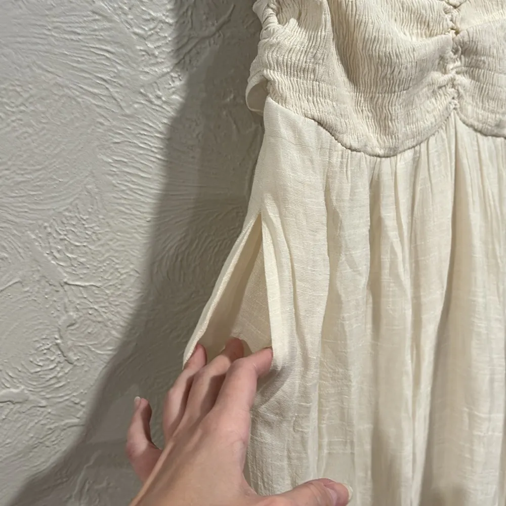 Flawless Ivory Boho Smocked Flowy Strapless Maxi Dress Size Medium - Image 3