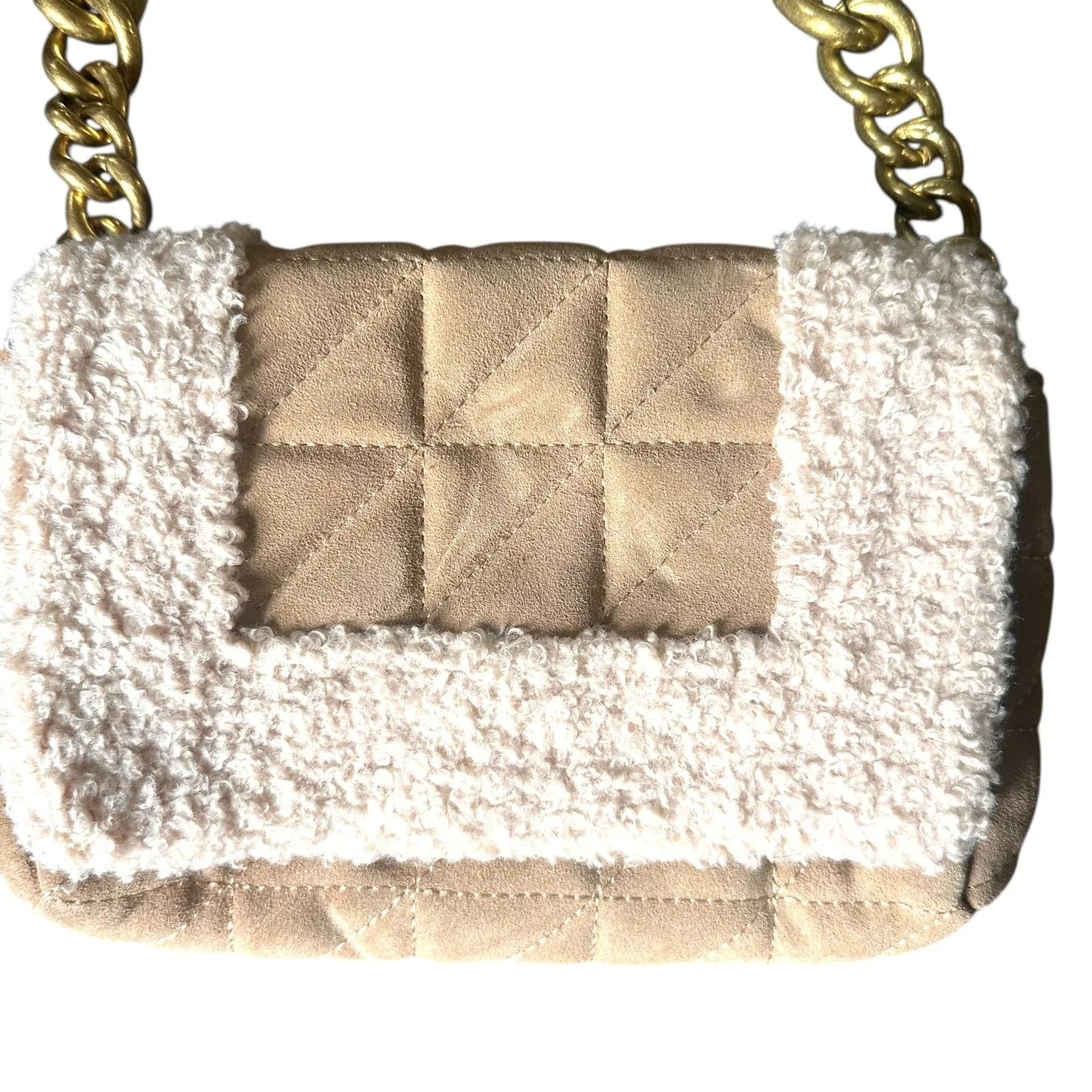 ZARA Quilted Shearling Shoulder Bag‎ Tan - Image 6
