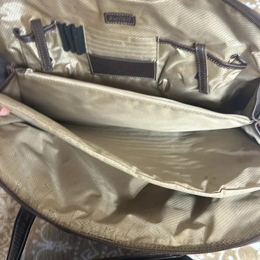 Buxton brown leather briefcase zip & snap pockets over shoulder vintage - Image 5