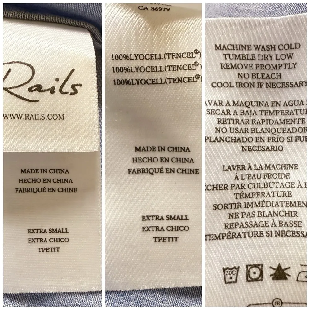 Rails Shawna Mini Dress XS Blouson Smocked Waist Long Sleeve Chambray Denim $290 - Image 8