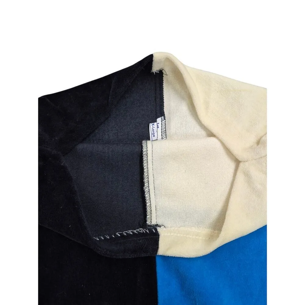 Vtg 80s 90s Y2K Velour Color Block Top Sz XL Women Black - Image 4