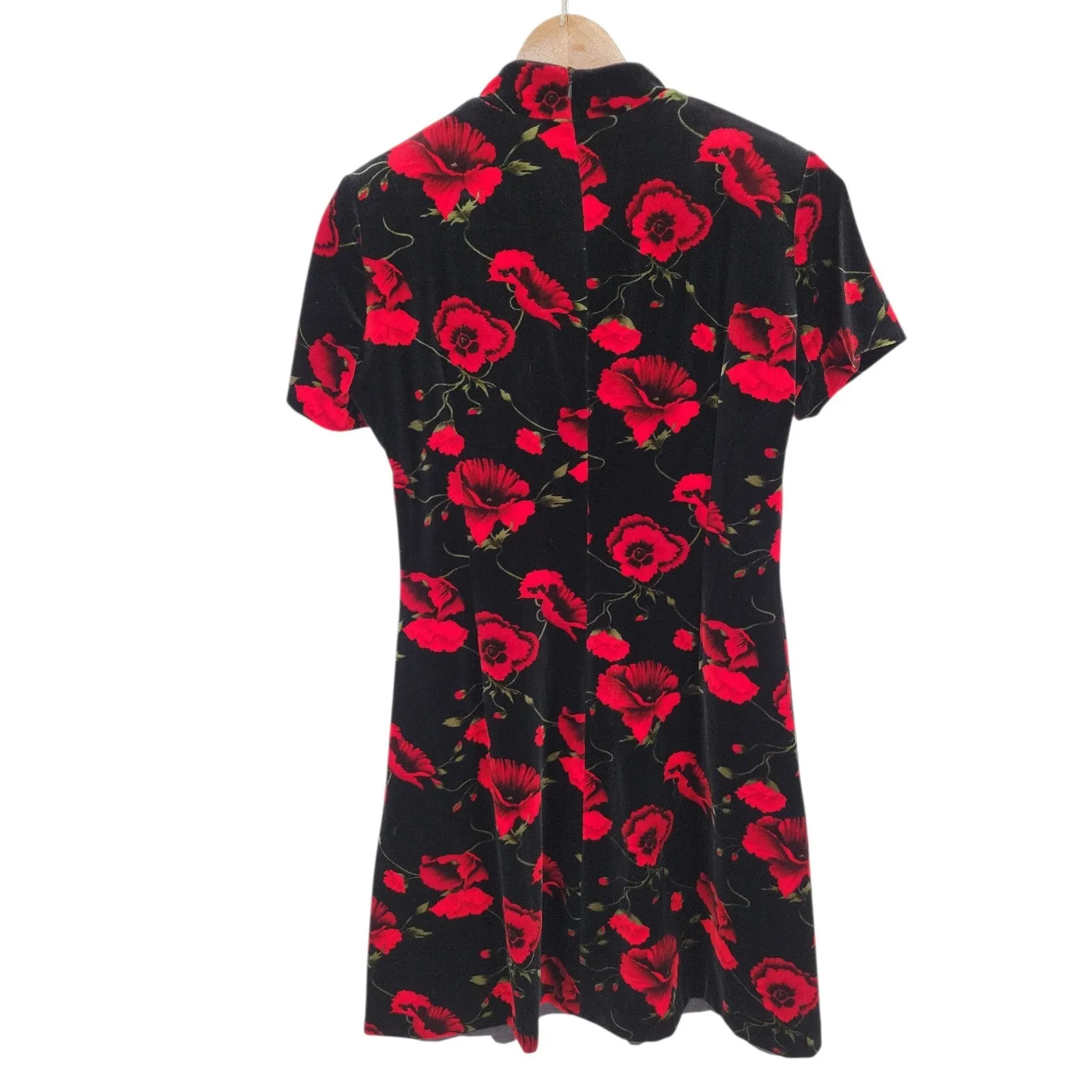 Vintage Evan Picone Velvet‎ Dress Black Red Floral 90s Whimsigoth Witchy Size 0 - Image 2