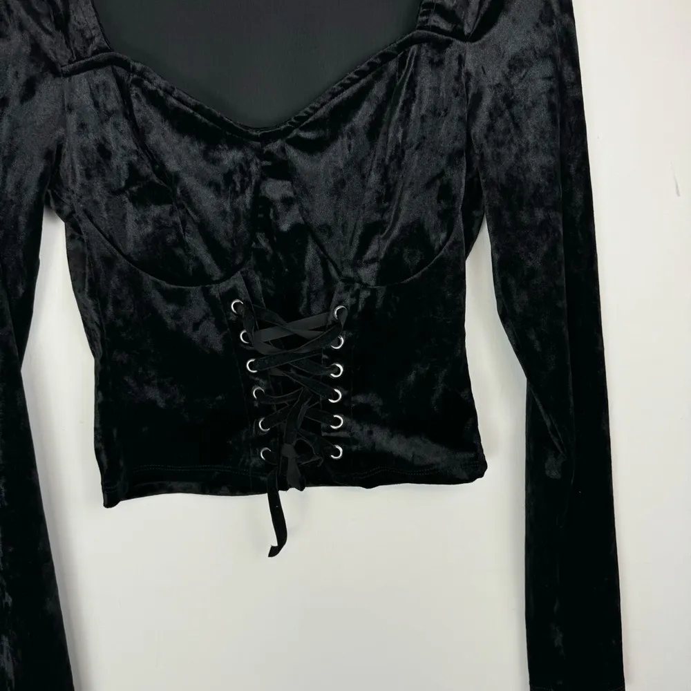 Cosmic Aura Black Velvet Corset Lace Up Top Sz Medium Hot Topic - Image 5