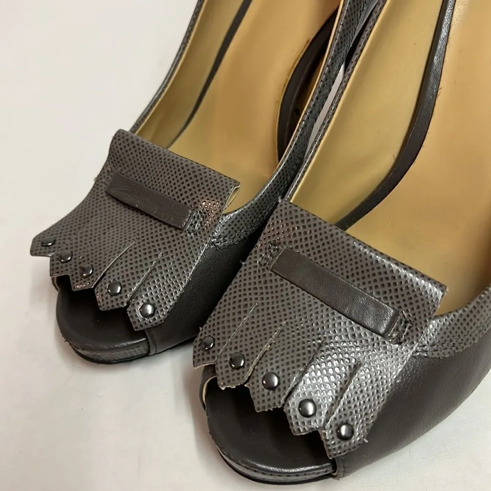 Nine West Peep Toe Oxford style Chunky Heels Size 8 D17 - Image 3