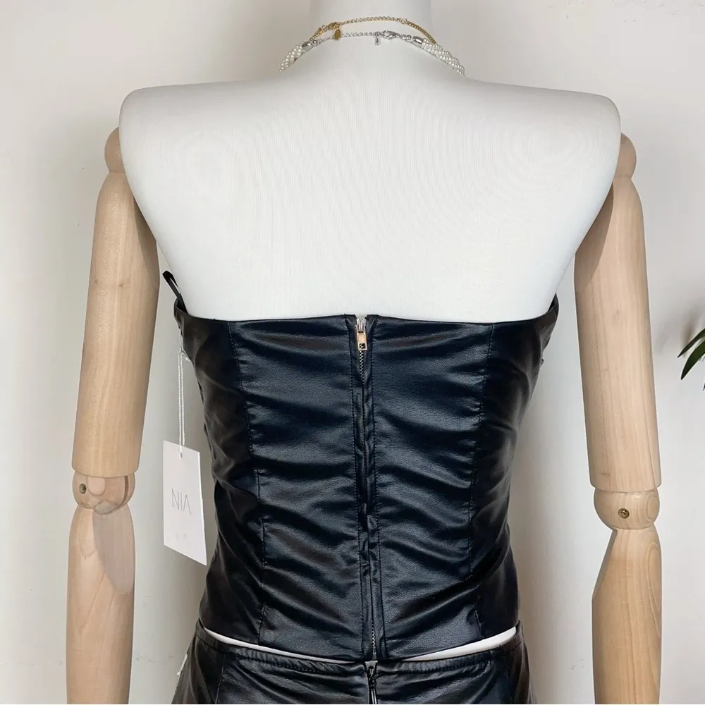 NIA the Brand Origami Faux Leather Top & Midi Skirt Set in Black - Image 4