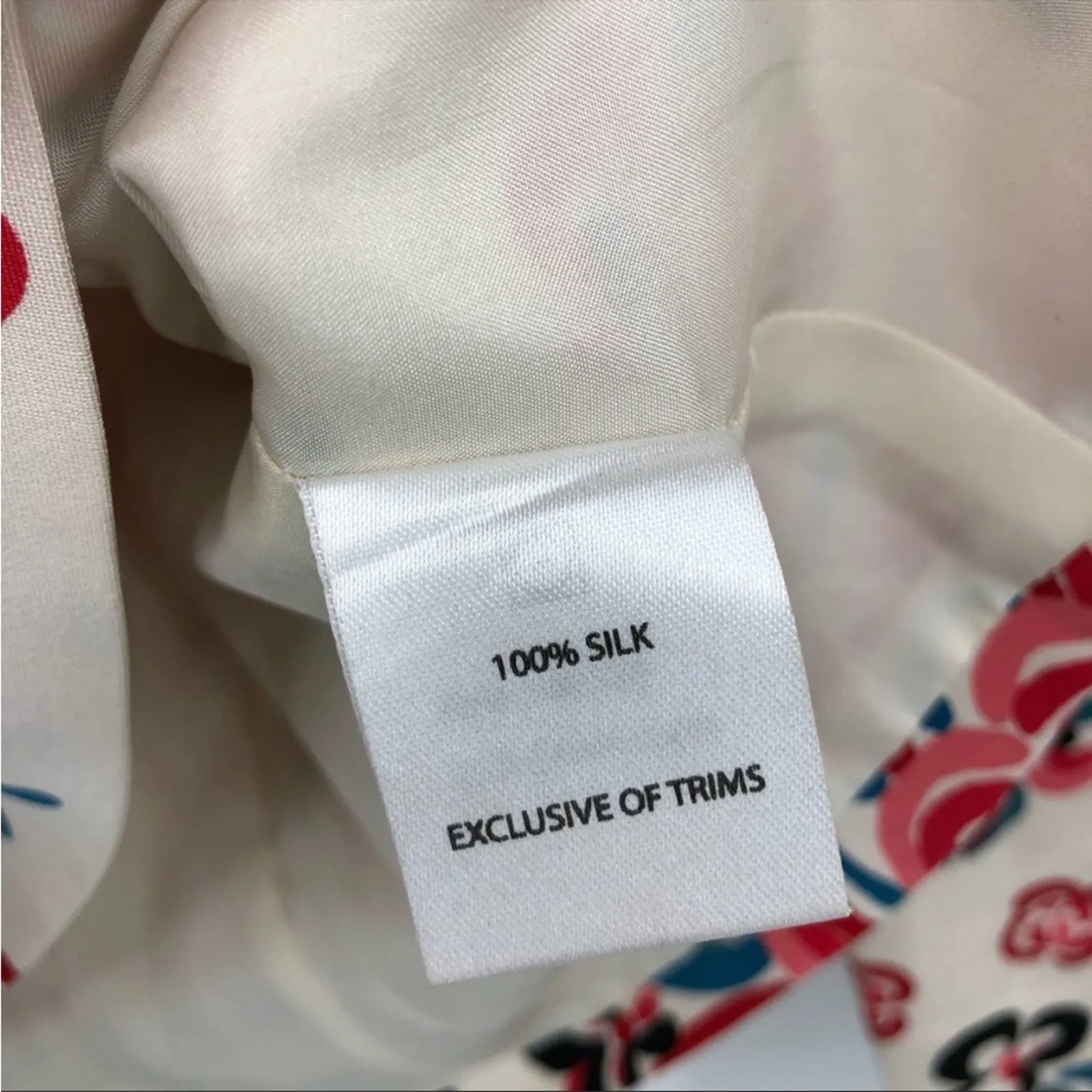 Rebecca de Ravenel women Abstract Floral Puff Sleeve Silk Blouse Top Cream Red 4 - Image 7