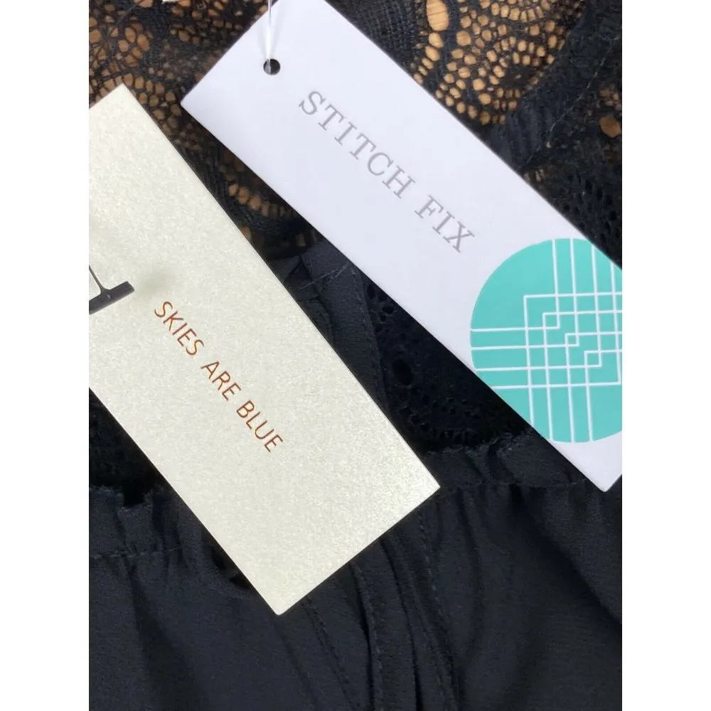 New Stitch Fix Skies Are Blue Ogden Tie Neck Blouse Womens M Black Popover Lace - Image 4